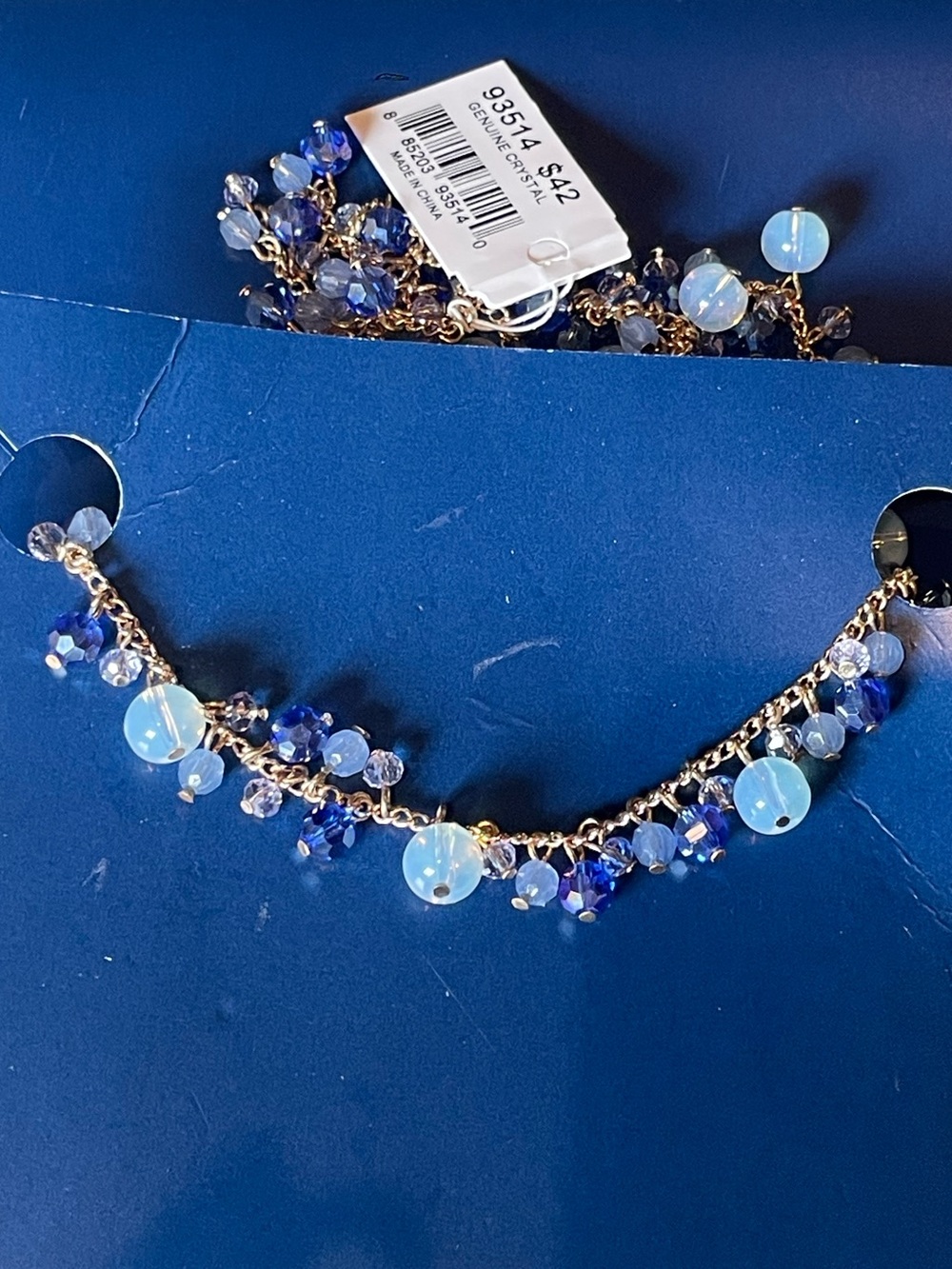 Blue Beaded Gold-Tone Necklace 17”